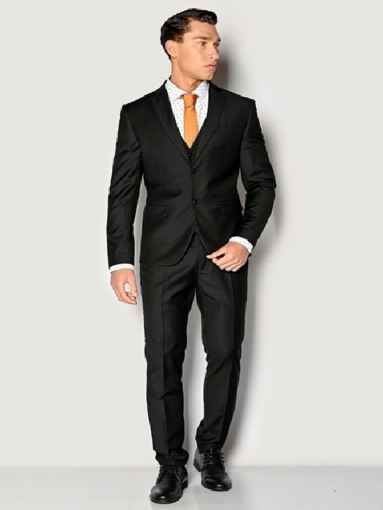 Ανδρικό κοστούμι με γιλέκο σε μαύρο χρώμα