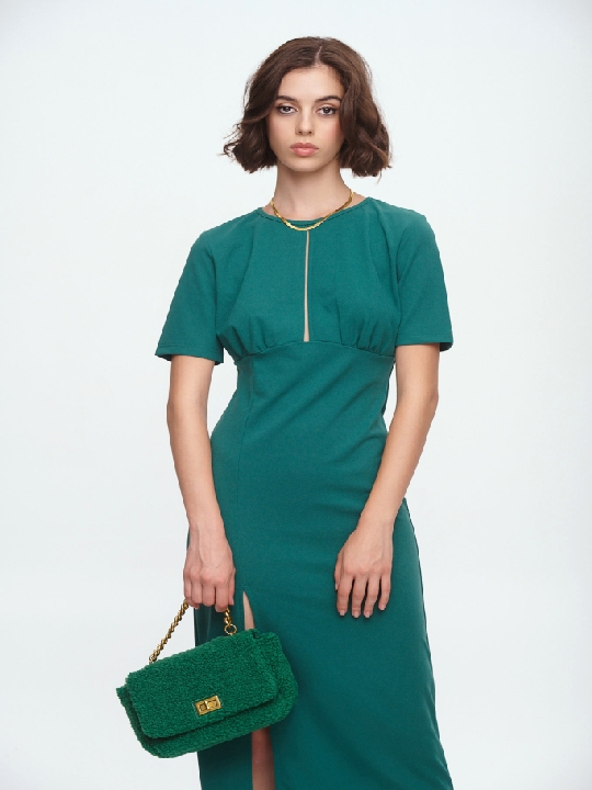 Πράσινο Midi φόρεμα με μακρύ μανίκι
