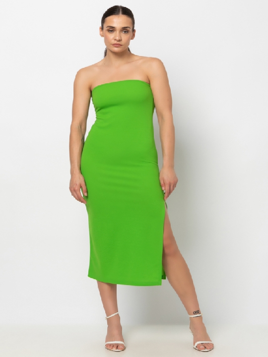 Midi φόρεμα strapless σε πράσινο