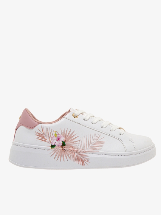 Sneakers για νύφη Renato Garrini με ροζ λουλούδι και λευκό χρώμα