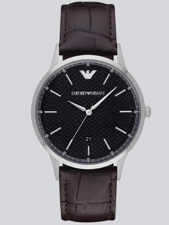 Emporio Armani ανδρικό ρολόι με μαύρο δερμάτινο λουράκι