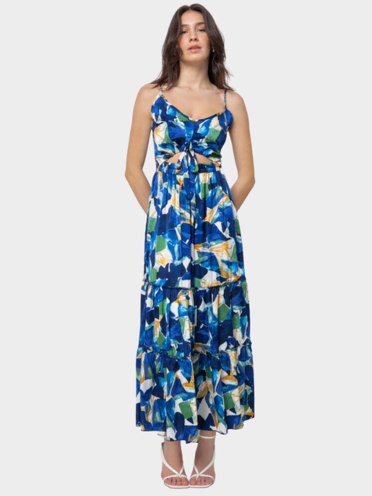 Boho Floral φόρεμα με cut out σε μπλε