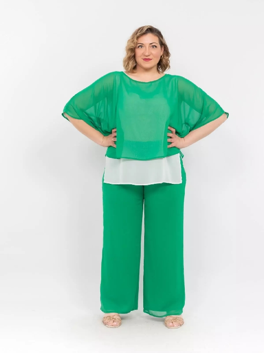 Plus Size παντελόνι μουσελίνα σε πράσινο