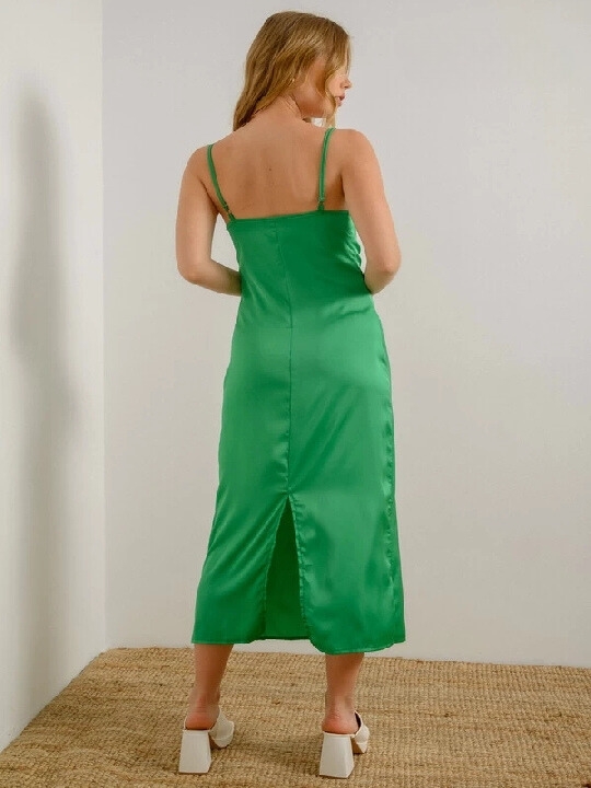 Πράσινο Midi φόρεμα με έντονο βολάν