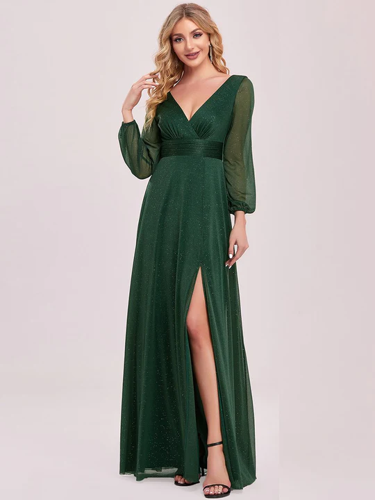 Πράσινο Maxi φόρεμα με μακρύ μανίκι
