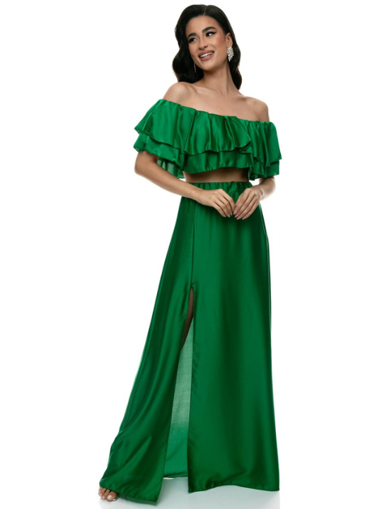 Σετ crop top και φούστα σε πράσινο χρώμα