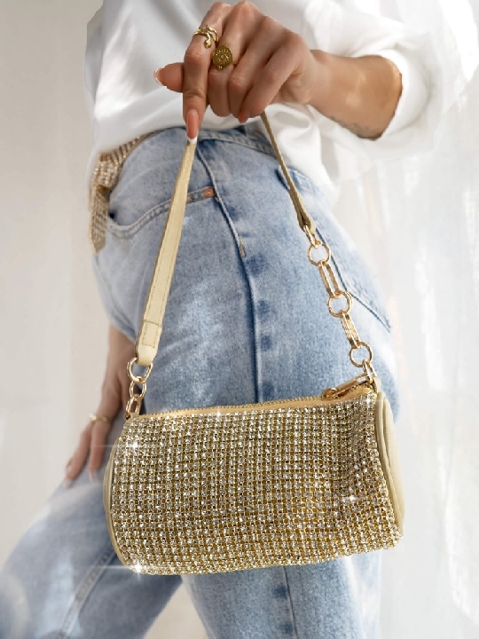 Τσάντα με strass και χρυσό λουράκι