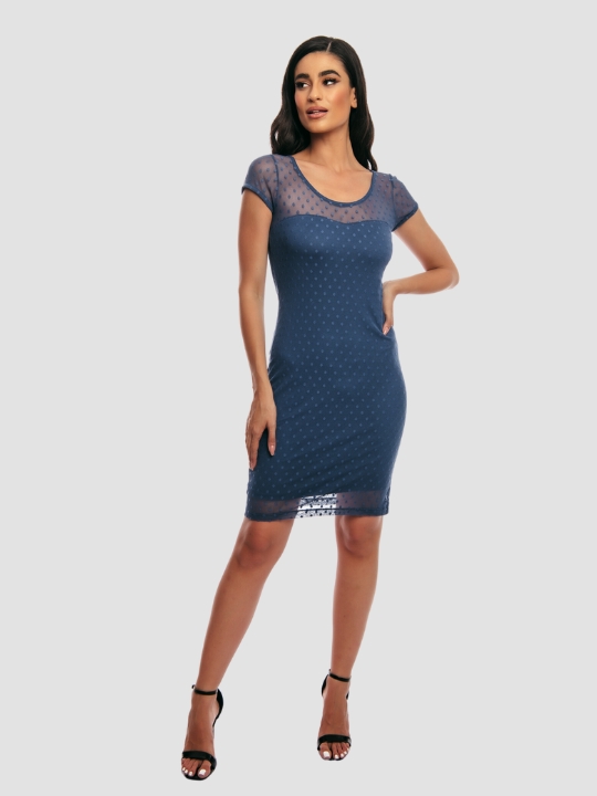 Κοντό φόρεμα με διαφάνεια σε μπλε χρώμα