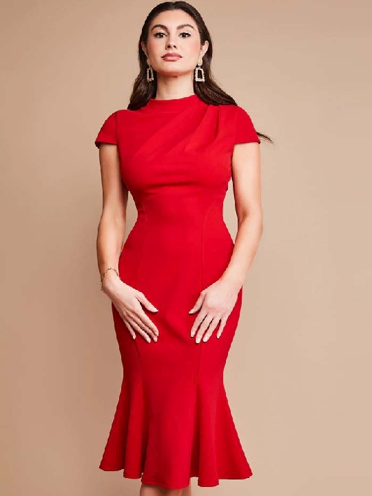 Κομψό Midi φόρεμα για γάμο σε κόκκινο χρώμα