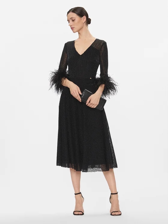 Glamour Midi φόρεμα με πούπουλα σε μαύρο