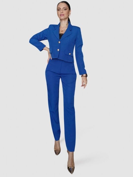 Ψηλόμεσο κοστούμι με κοντό σακάκι σε μπλε