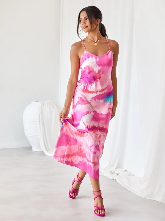 Φόρεμα μάξι με σχέδιο tie dye σε φούξια