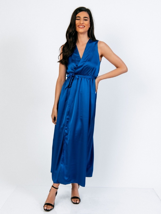 Κρουαζέ σατέν φόρεμα σε μπλε ρουά χρώμα