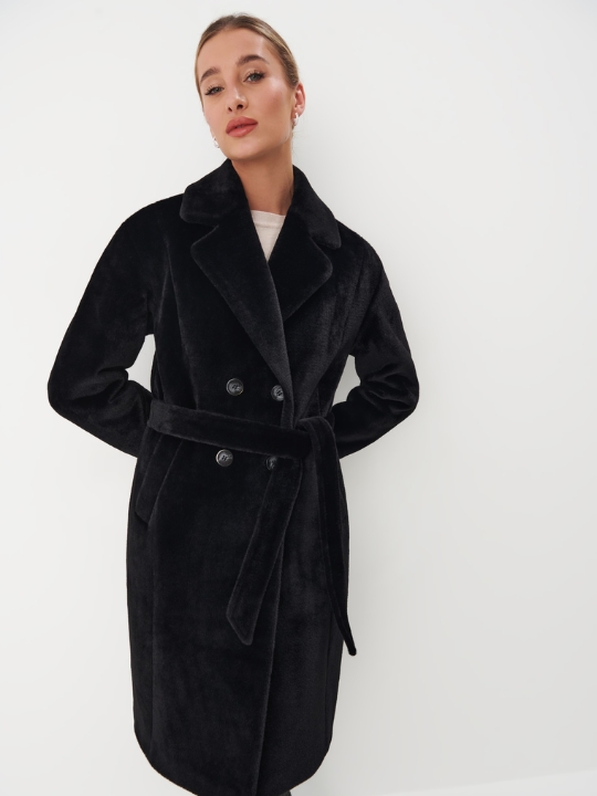 Γυναικείο παλτό με δύο τσέπες σε μαύρο