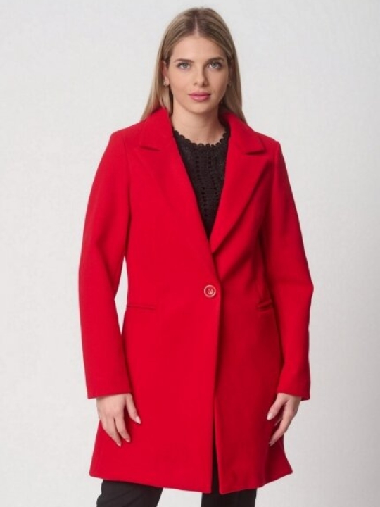 Μεσάτο παλτό με κουμπί και βάτες σε κόκκινο