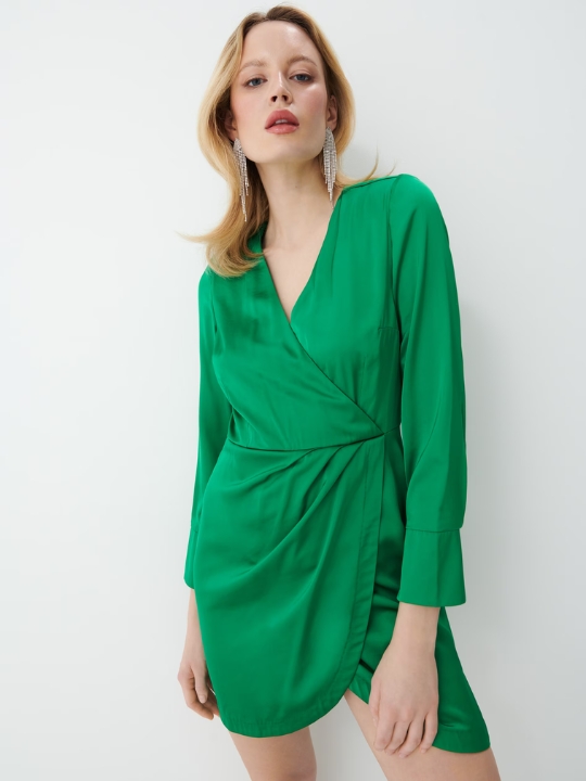 Πράσινο κρουαζέ φόρεμα με φερμουάρ