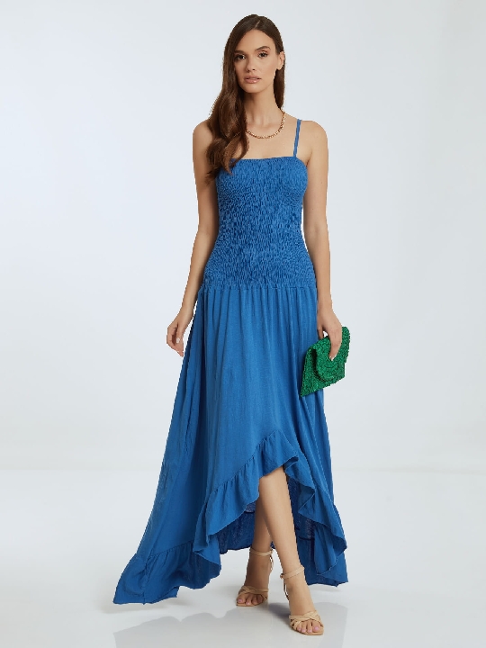 Ασύμμετρο βαμβακερό φόρεμα σε μπλε