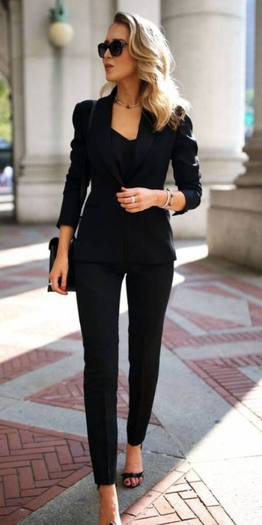 Στιλάτο μαύρο blazer για γυναίκα επιχειρηματία