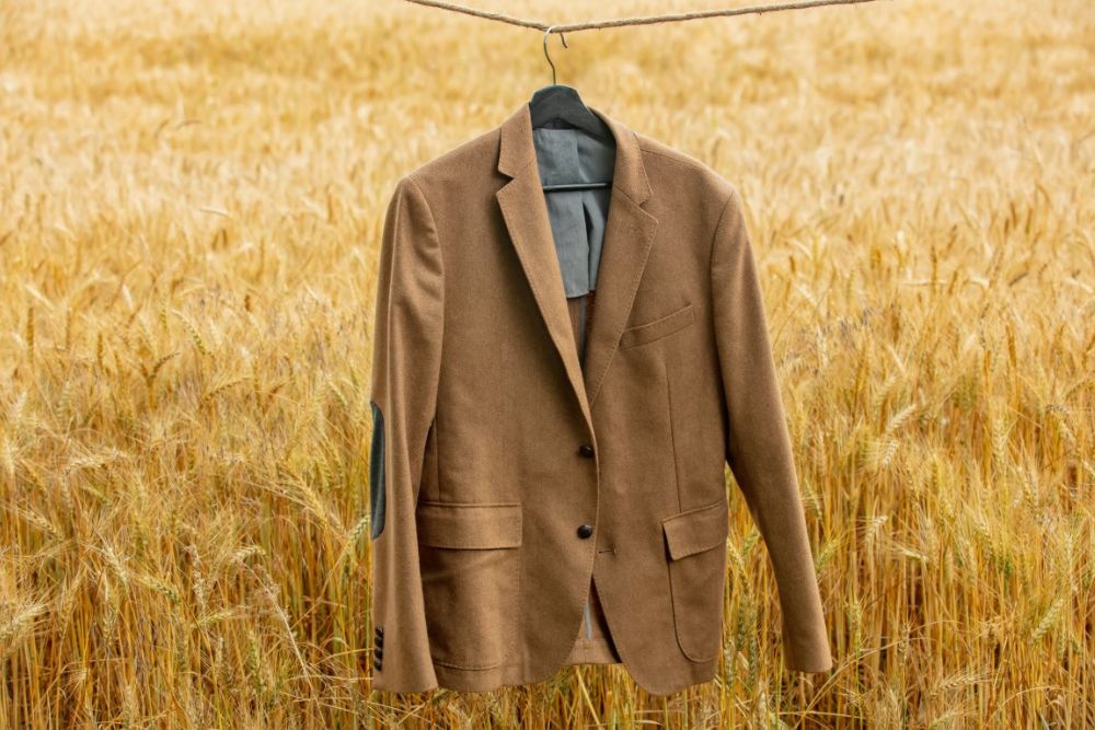 Brown Blazer on Rope in Yellow Wheat Field