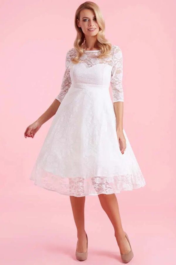 Vintage Λευκό Φόρεμα με Δαντέλα
