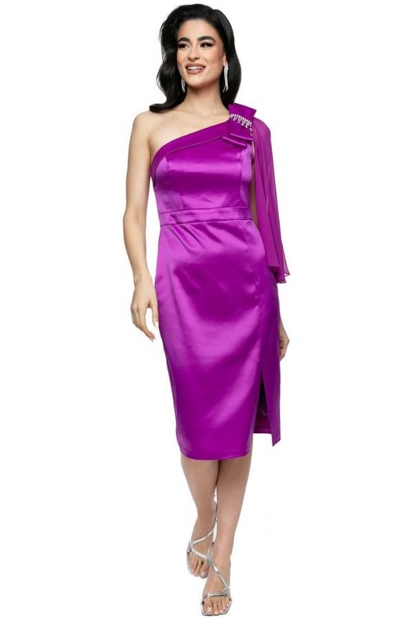 Αμπιγέ Midi Φόρεμα με Λεπτομέρειες Στρας σε Ματζέντα