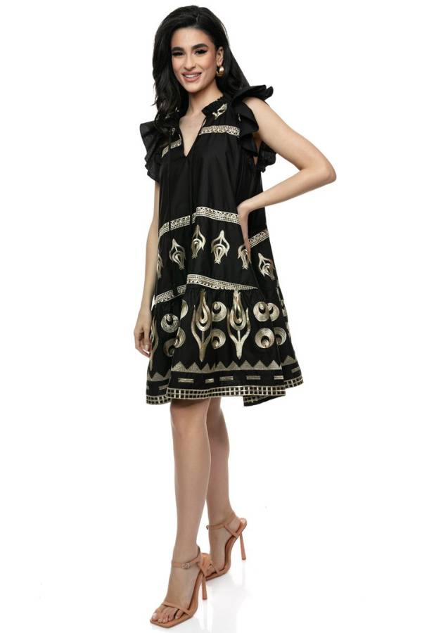 Καλοκαιρινό Boho Φόρεμα με Εθνικ Σχέδιο Μαύρο