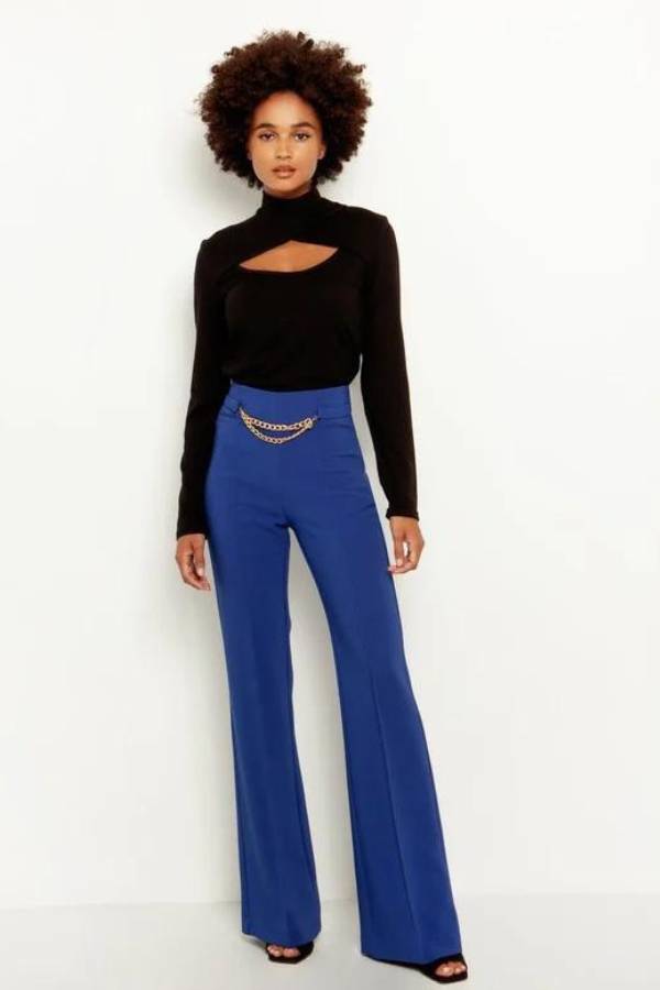 Flare Παντελόνι Toi & Moi με Διπλή Αλυσίδα σε Μπλέ
