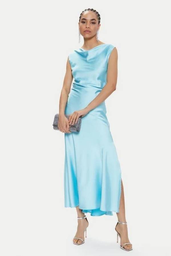 Αμάνικο Φόρεμα Κοκτέιλ Imperial σε Γαλάζιο Χρώμα