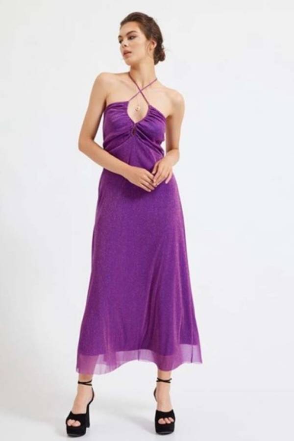 Φόρεμα Midi για Γάμο και Βάπτιση Luna σε Μωβ Χρώμα