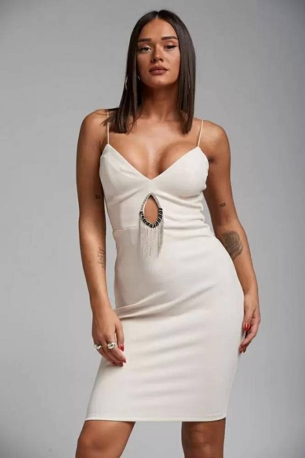 Φόρεμα Mini για Γάμο Με Κύκλο Με Στρας σε Λευκό