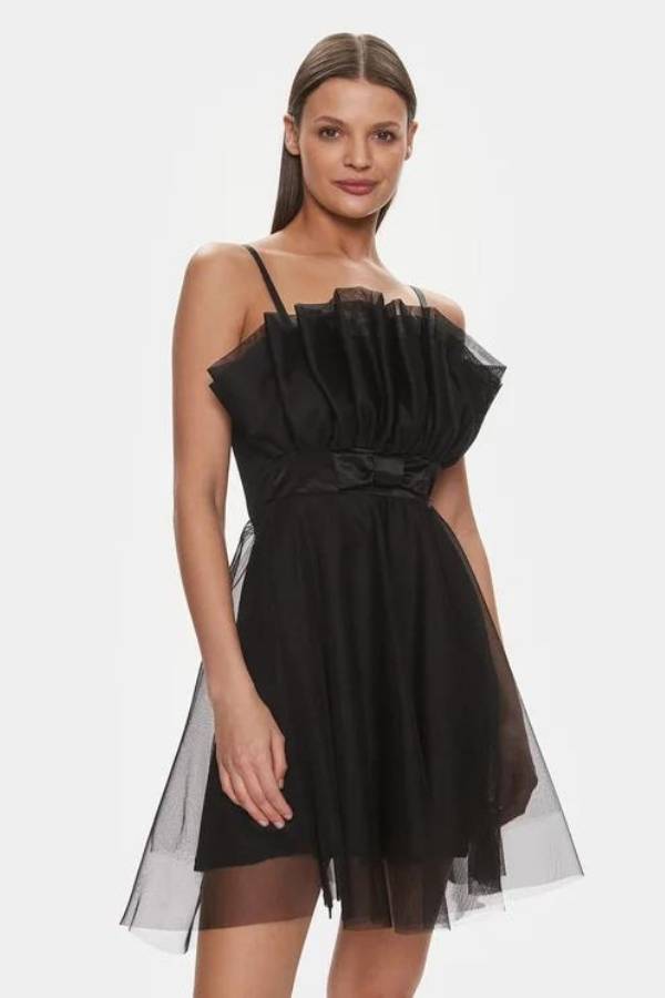 Κοκτέιλ Κοντό Φόρεμα Rinascimento με Τούλι σε Μαύρο