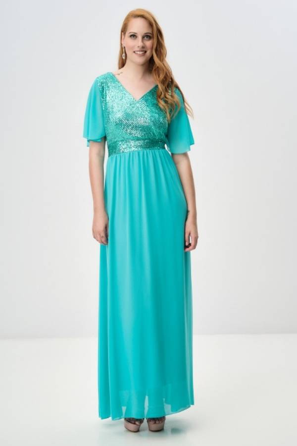 Maxi Φόρεμα Γάμου με Παγιέτα σε Ανοιχτό Μπλε