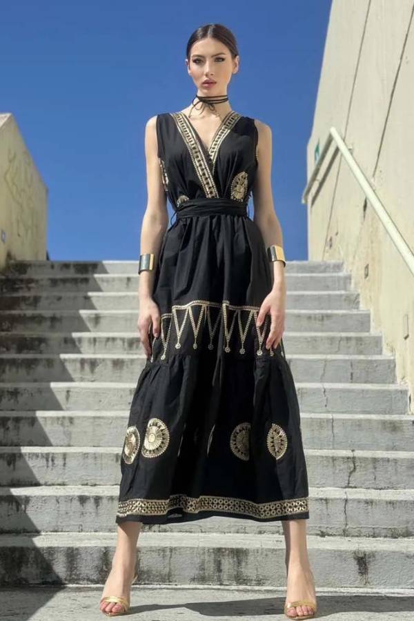 Midi Bohemian Φόρεμα για Γάμο με Φολκλόρ Κέντημα