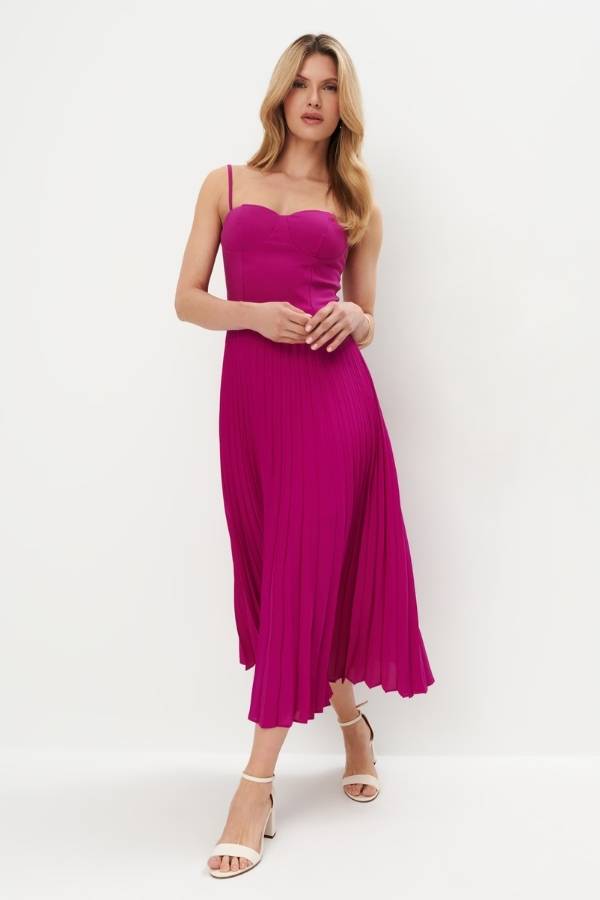 Κομψό Midi Φόρεμα για Γάμο σε Έντονο Ροζ Χρώμα