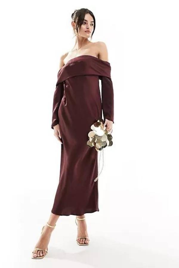 Στράπλες Midi Φόρεμα για Γάμο με Μακριά Μανίκια