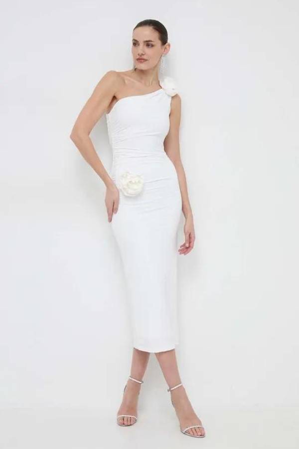 Λευκό Midi Φόρεμα με Εντυπωσιακές Πιέτες