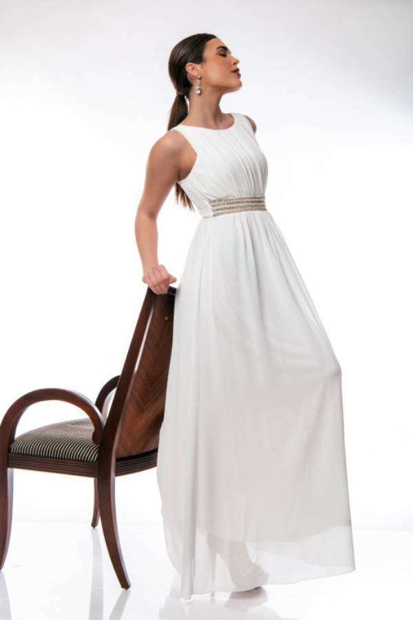 Λευκό Πλισέ Φόρεμα για Πολιτικό Γάμο