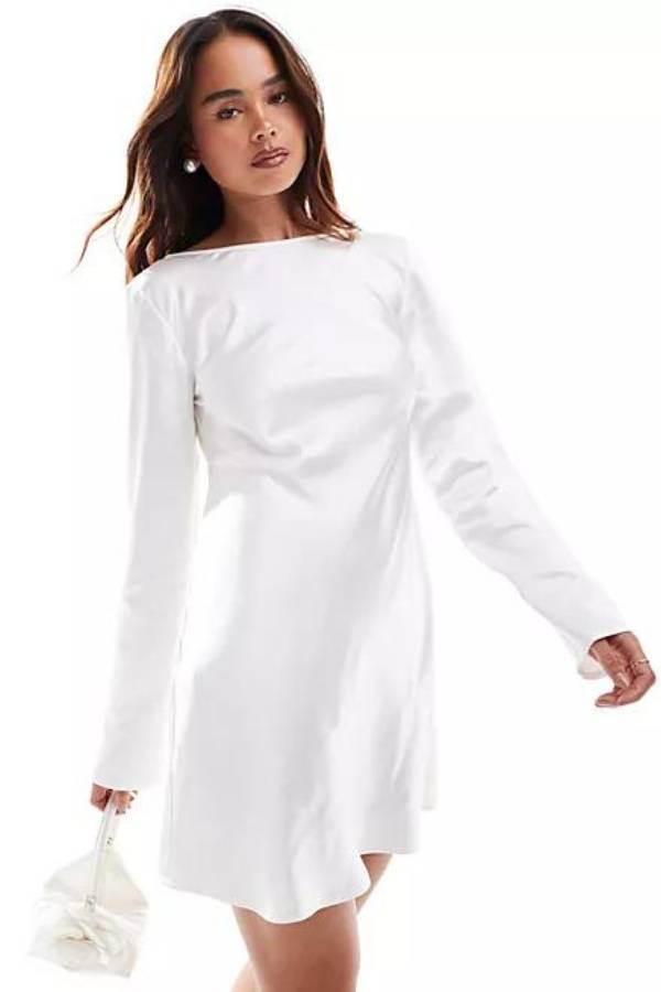 Λευκό Σατέν Φόρεμα Κοντό για Γάμο