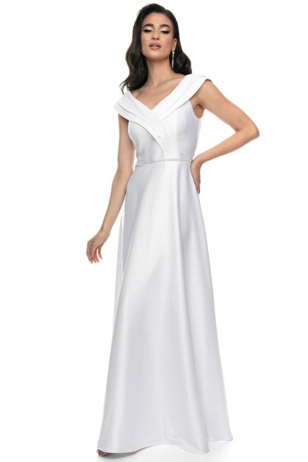 Maxi Σατέν Λευκό Φόρεμα για Νυφικό
